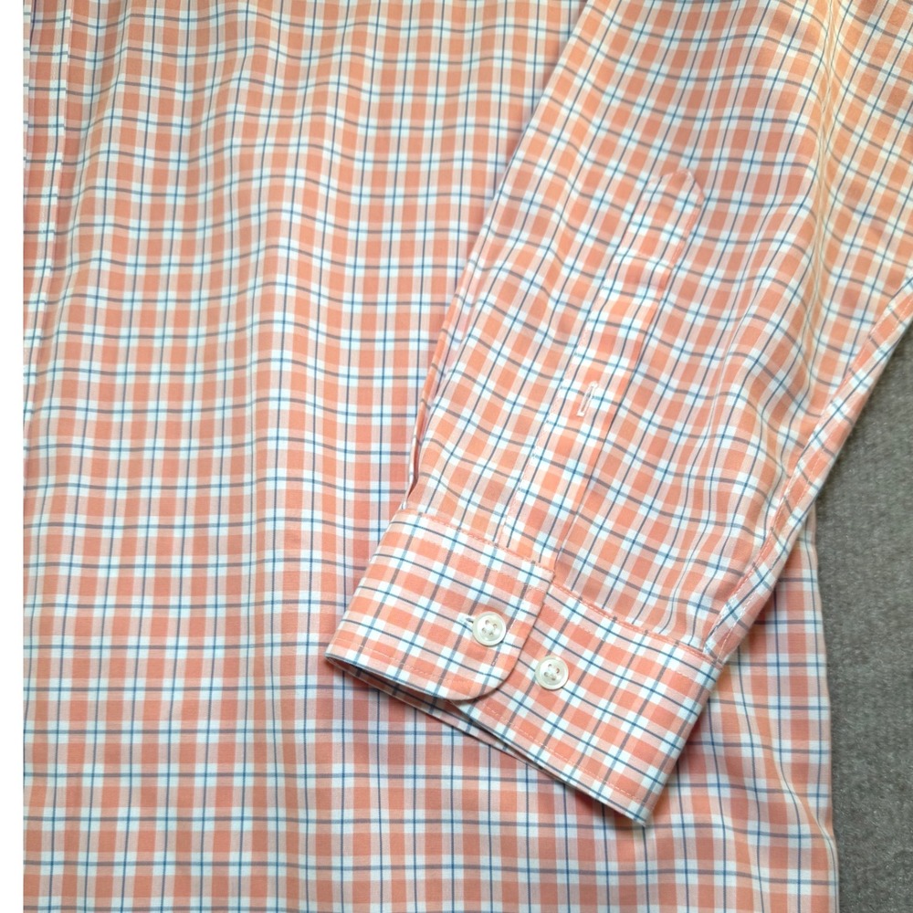 LL Bean Mens XL Slim Fit Wrinkle Free Plaid Button Down Shirt Orange Blue 301284 - Picture 3 of 6